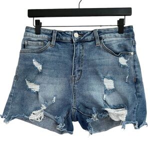 JUDY BLUE Distressed Blue Jean Shorts Size L